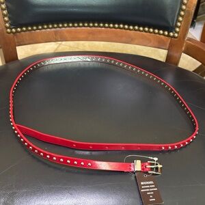 Michael Kors Red Leather Studded Belt with silver Buckle